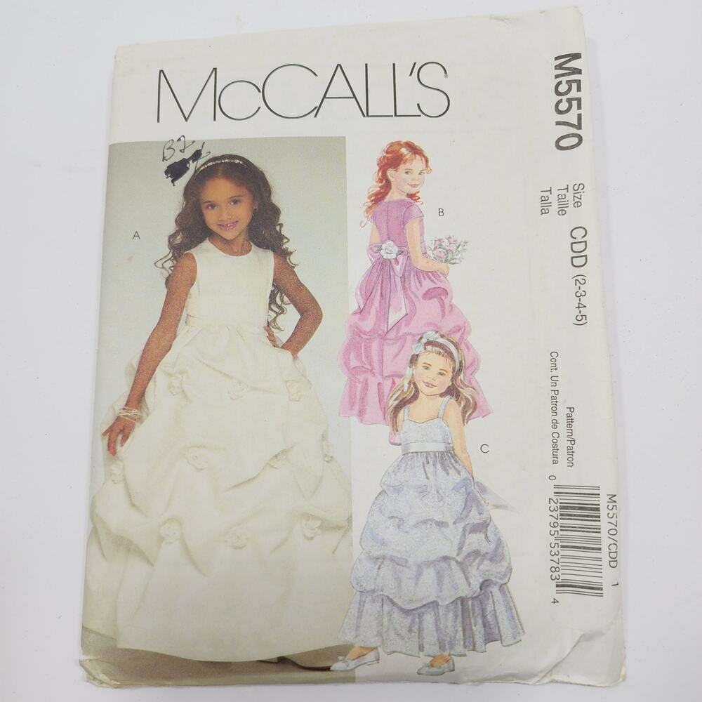 McCall's M5570 Children Girls  Lined Dresses and Sash 3 Styles Sizes 2-5 Uncut